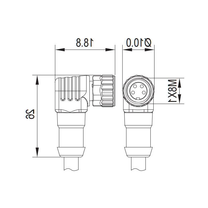 M8 4Pin、母头90°、带LED灯、单端预铸PVC非柔性电缆、灰色护套、63S163-XXX