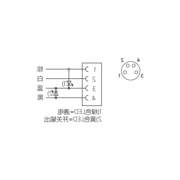 M8 4Pin、母头90°、带LED灯、单端预铸PVC非柔性电缆、灰色护套、63S163-XXX