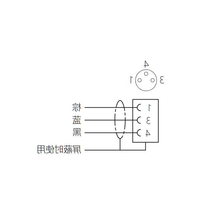  M8 3Pin、母头90°、单端预铸电缆、防焊渣PUR材质、橙色护套、63T021-XXX